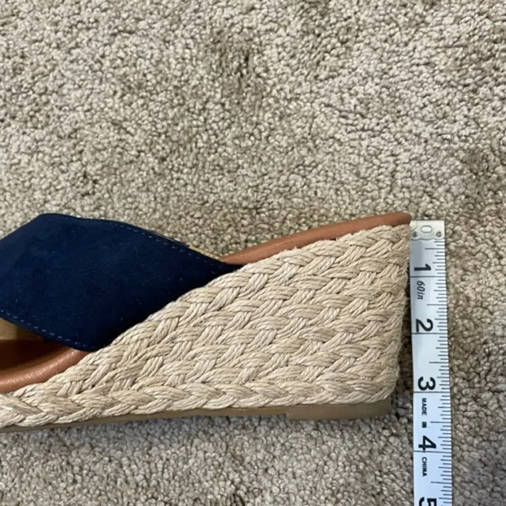 Tommy Bahama Stacey Wedge Slide Sandals Navy Blue Size 9M Espadrille Comfort